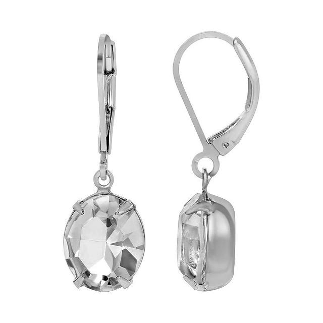 1928 Silver Tone Oval Crystal Drop Earrings, Womens Product Image