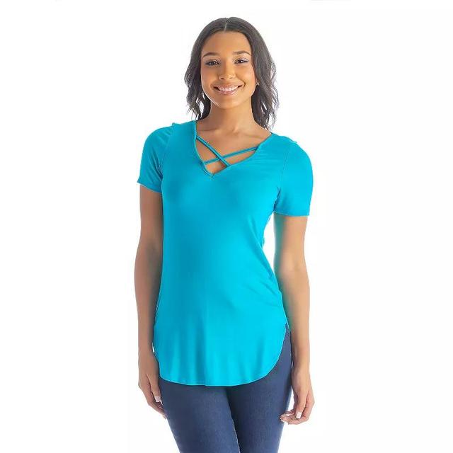 Womens 24Seven Comfort Apparel V-Neck Criss Cross Neckline Tunic Top Green Product Image