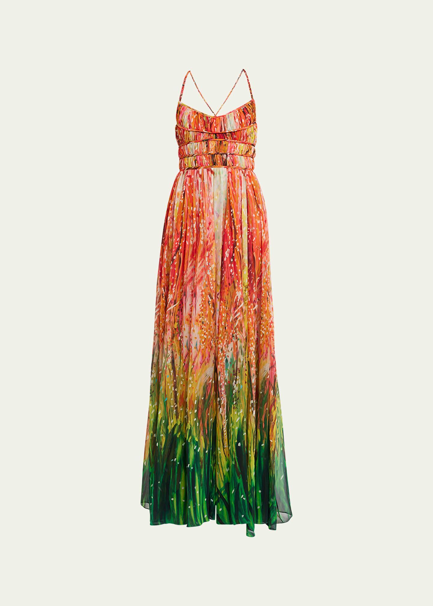 Rosie Multicolor Silk Tiered Cross-Back Gown Product Image