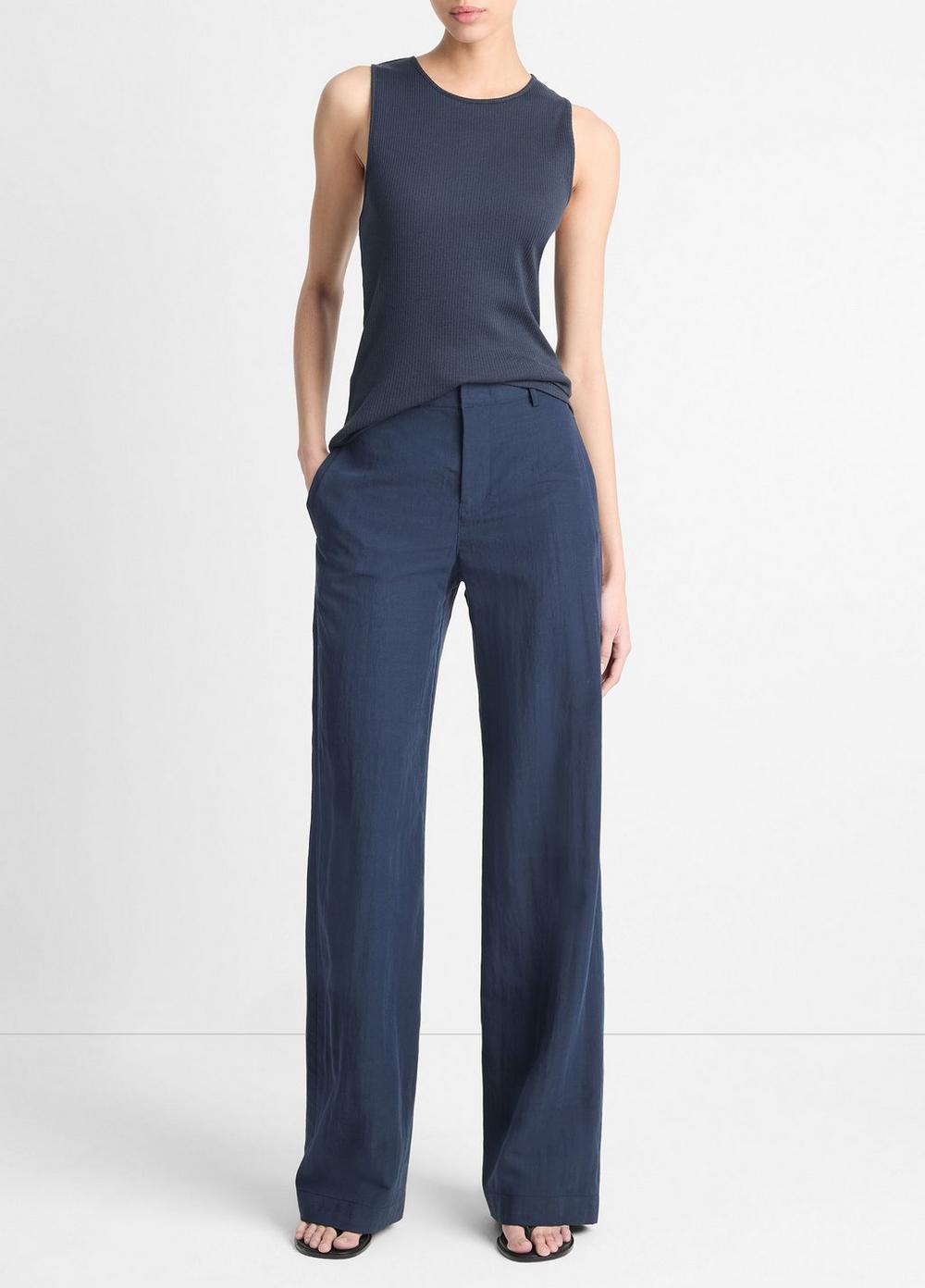 Mid-Rise Textured Wide-Leg Trouser Product Image