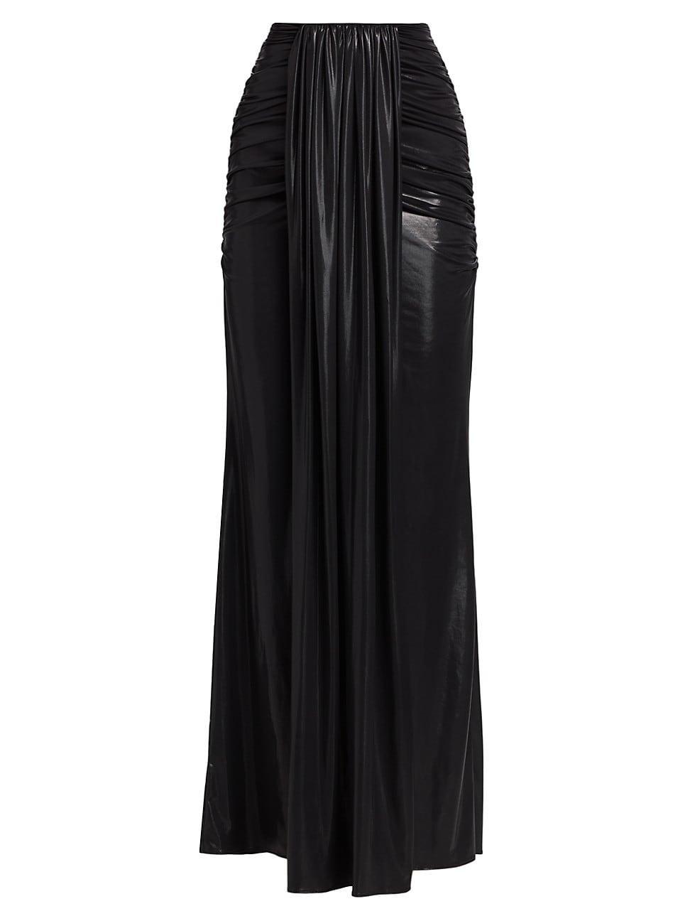 Womens Coated Jersey Draped Maxi Skirt Product Image