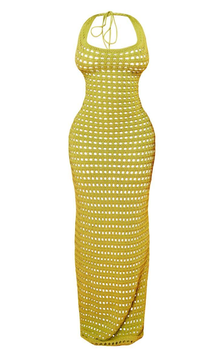 Shape Lime Crochet Knit Halterneck Open Back Maxi Dress Product Image