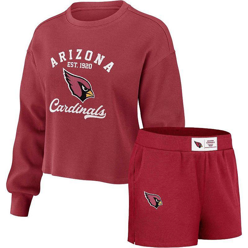 Womens WEAR by Erin Andrews Cardinal Arizona Cardinals Waffle Knit Long Sleeve T-Shirt & Shorts Lounge Set Product Image