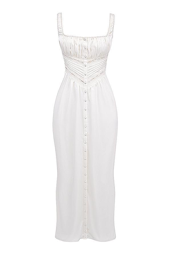 Illiana Ivory Real Silk Maxi Dress - SALE Product Image