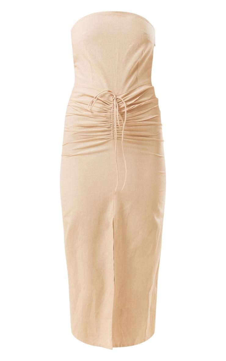 Stone Linen Look Bandeau Ruched Detail Midaxi Dress Product Image