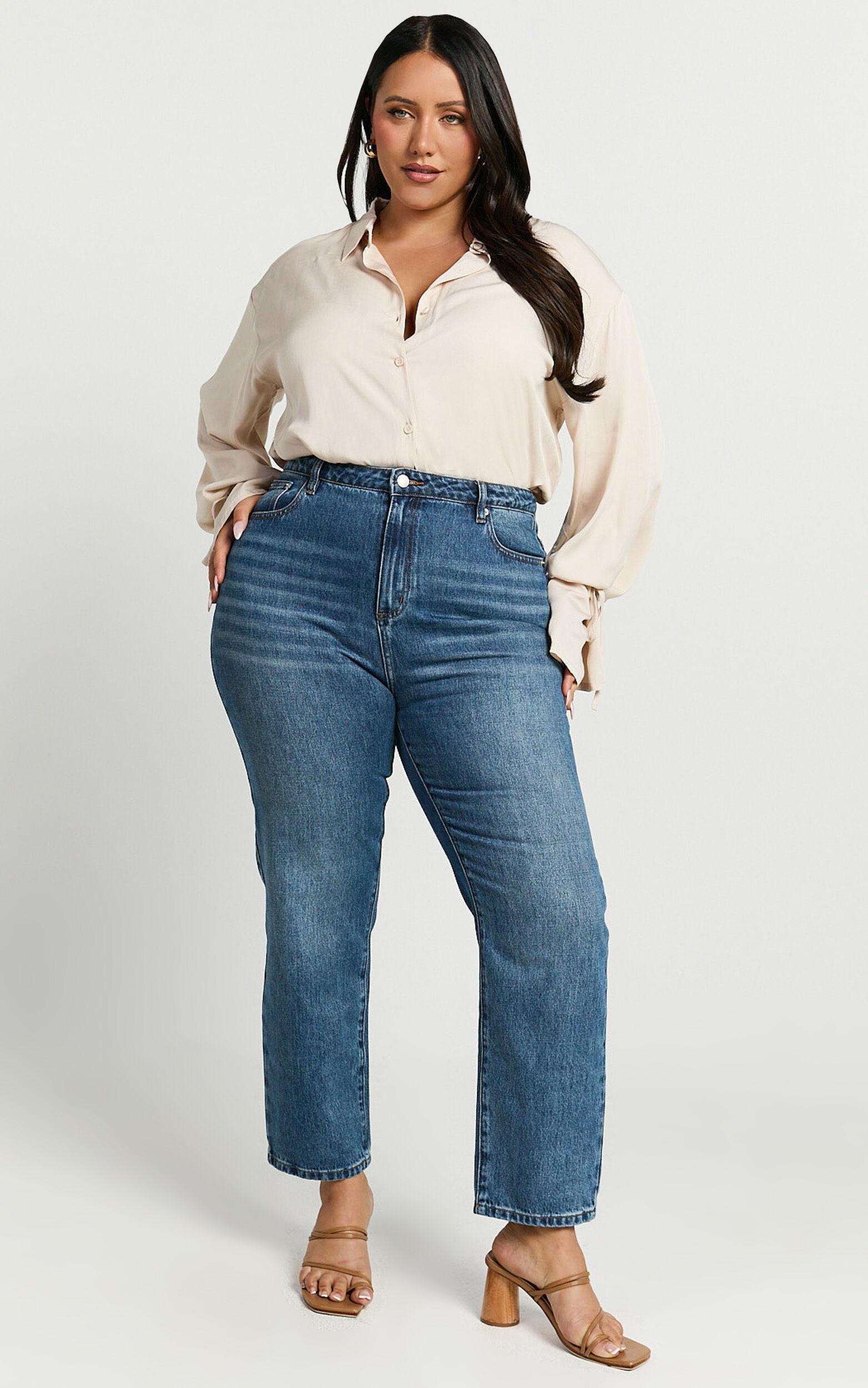 Billie Jeans - High Waisted Recycled Cotton Mom Denim Jeans in Dark Blue Wash Product Image