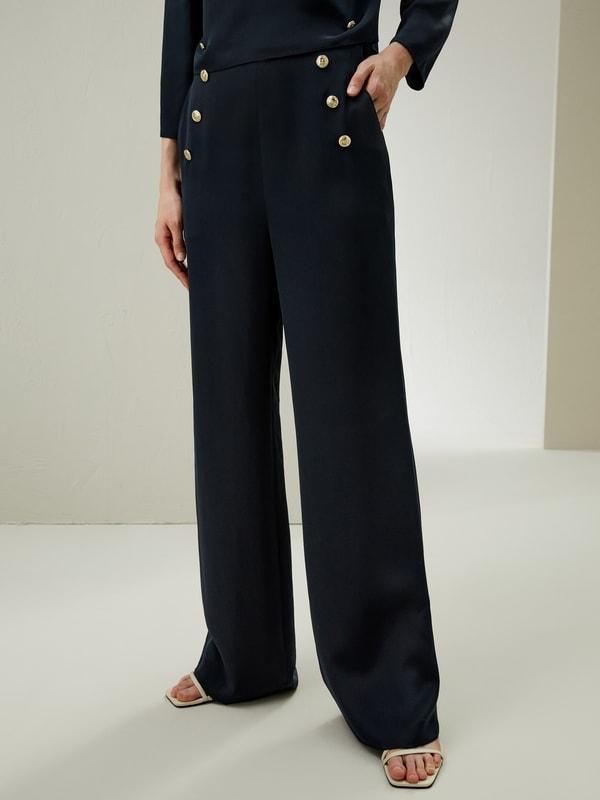 Dubrovnik Button Front Wide Leg Silk Trousers Product Image