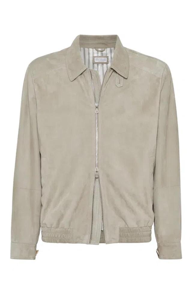 BRUNELLO CUCINELLI Suede Jacket In Beige Product Image