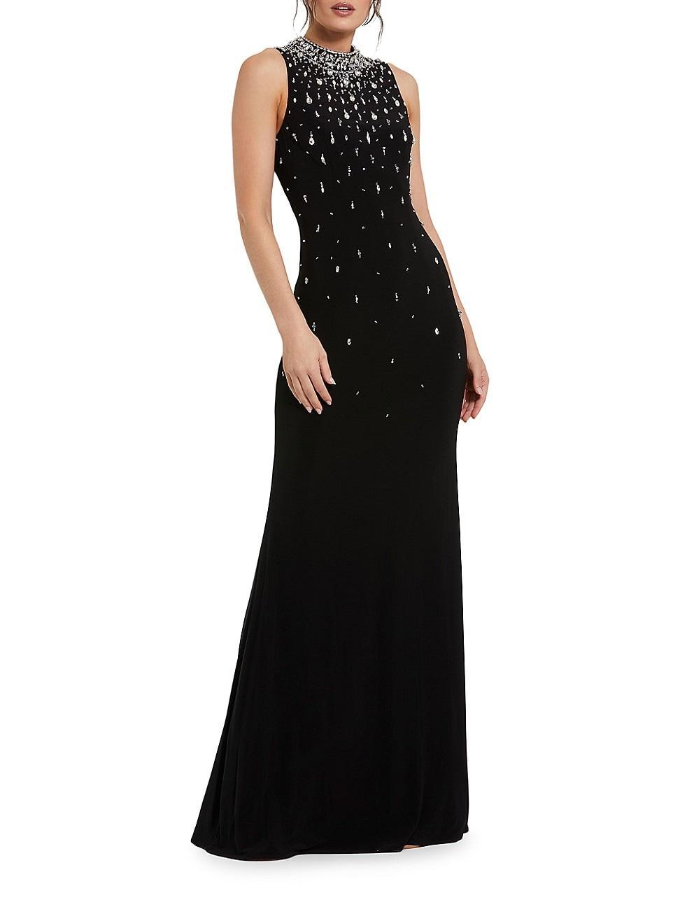 Womens Beaded Stretch Jersey Gown Product Image