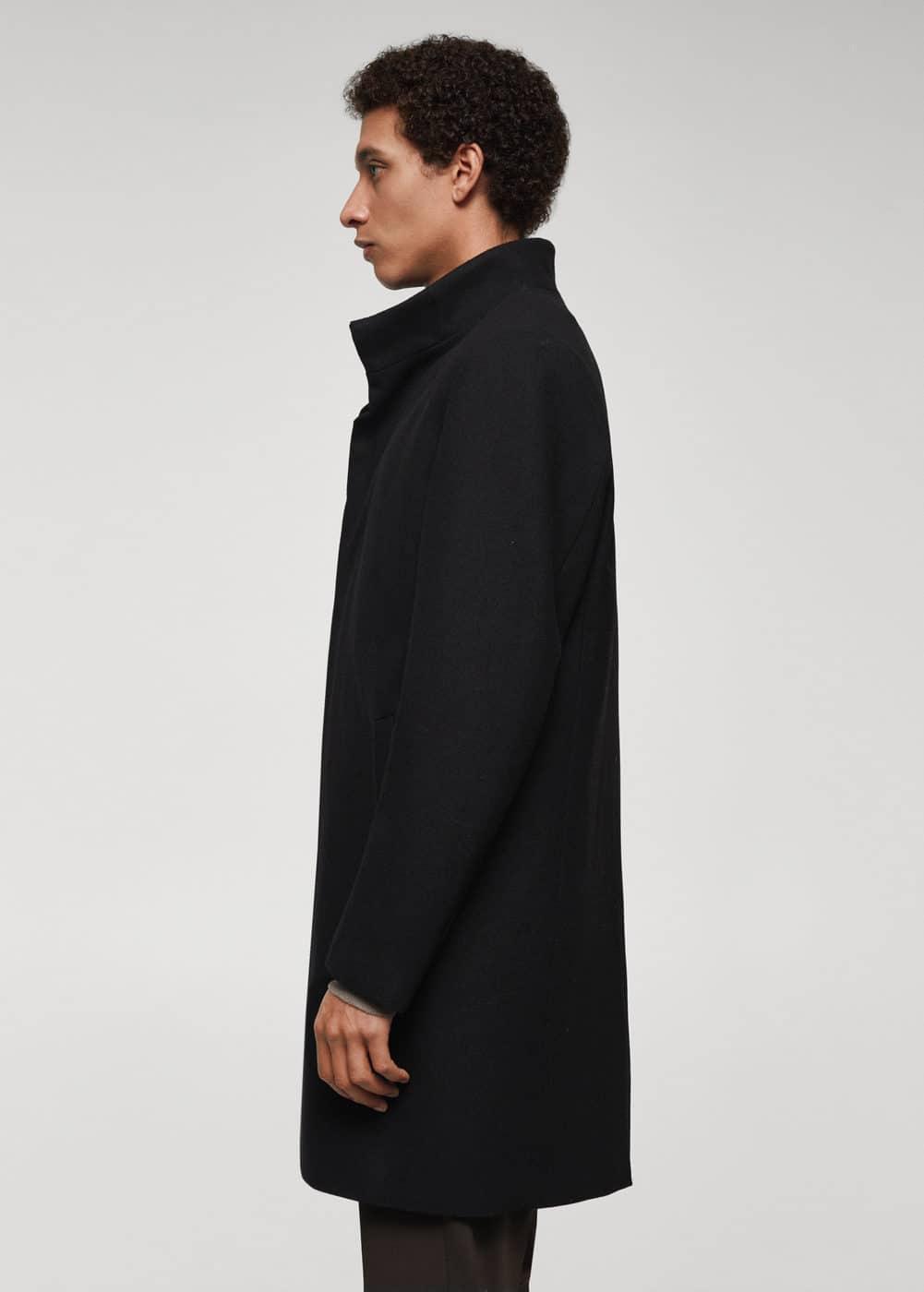 MANGO MAN - Wool funnel neck coat blackMen Product Image