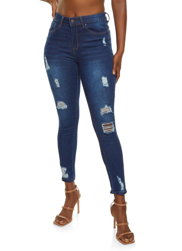 Womens WAX Distressed Frayed Skinny Jeans Product Image