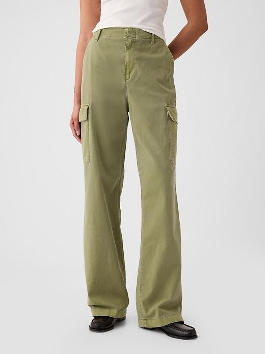 Mid Rise Loose Khaki Cargo Pants Product Image