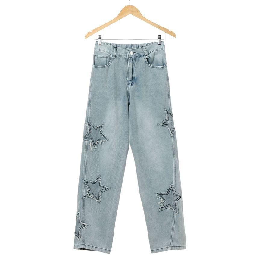 Star Embroidered Straight Leg Jeans Product Image