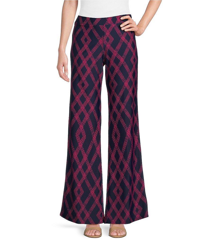 Jude Connally Trixie Jude Cloth Knit Diamond Lattice Print Wide-Leg Pull-On Pants product image