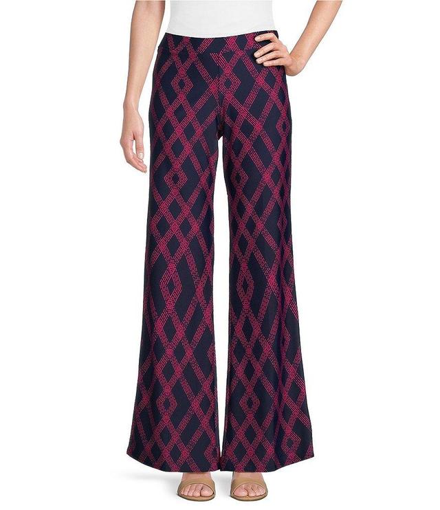 Jude Connally Trixie Jude Cloth Knit Diamond Lattice Print Wide-Leg Pull-On Pants Product Image