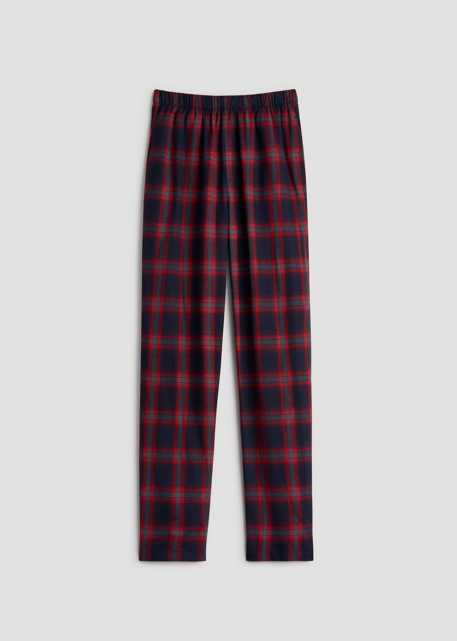 Plaid Pajama Pants for Tall Men in Grey and Red Tartan Product Image