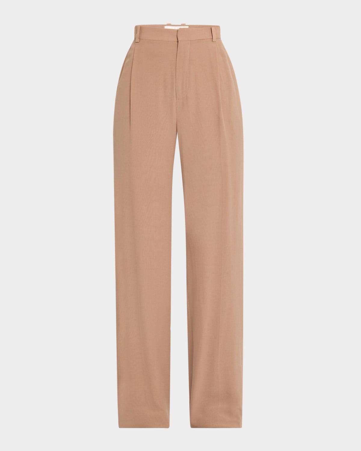 Pleated Straight-Leg Silk Suiting Trousers product image