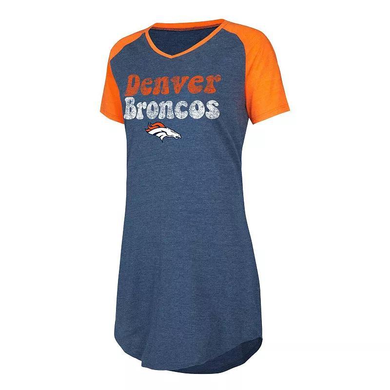 Womens Concepts Sport Navy Distressed Denver Broncos Raglan V-Neck Nightshirt - Navy Product Image