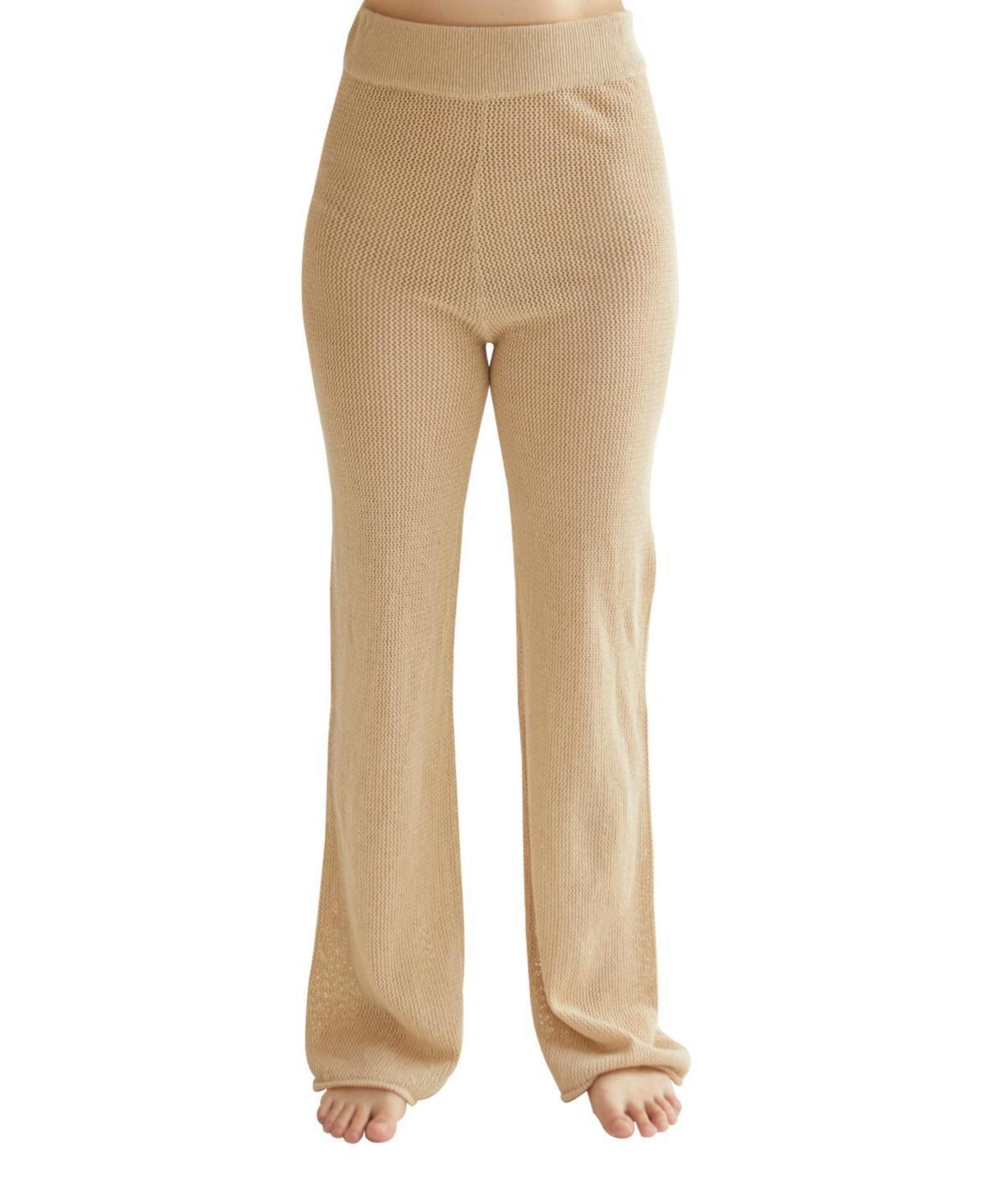 Crescent Womens Brielle Crochet Knit Pants - Beige Product Image