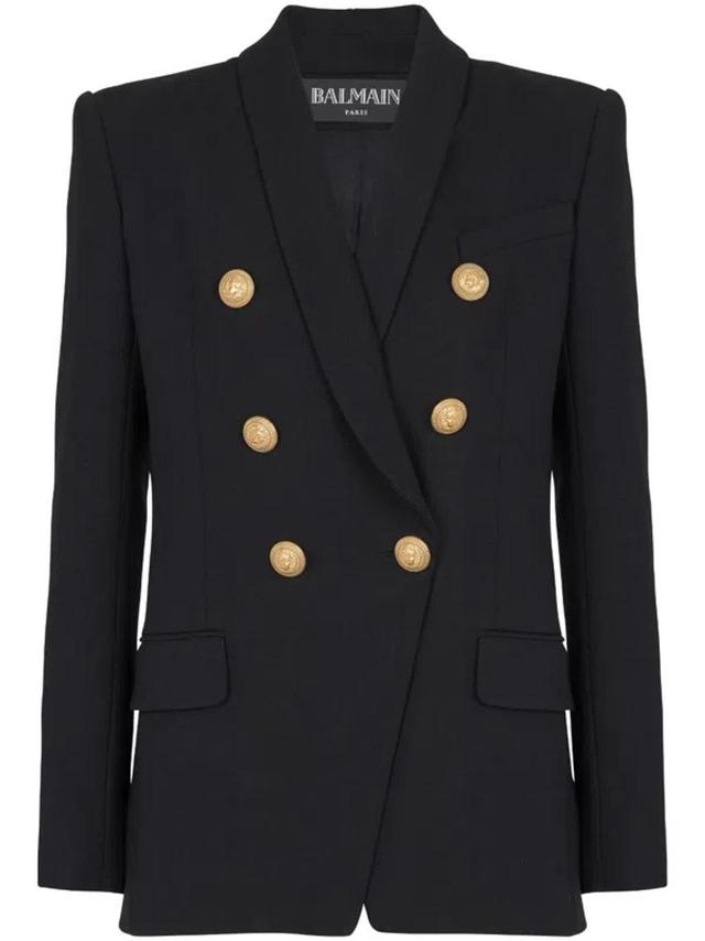 BALMAIN Elegant Black Double-breasted Wool Jacket In Negro Product Image