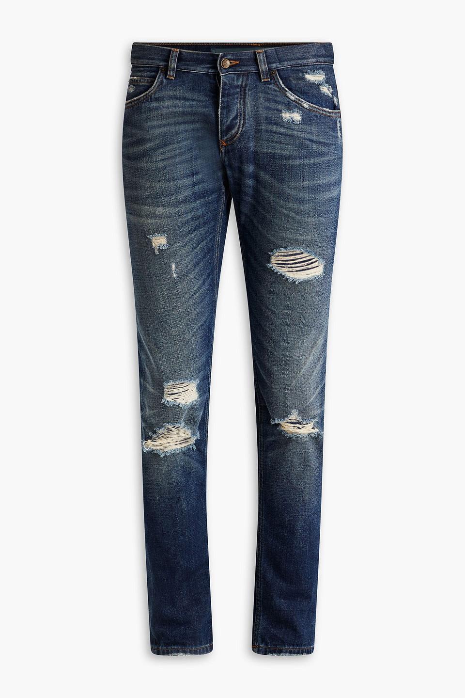 Skinny-fit Distressed Denim Jeans In Mid Denim Product Image