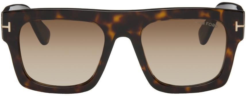 TOM FORD Brown Fausto Sunglasses In 52f Dark Havana Grad Product Image