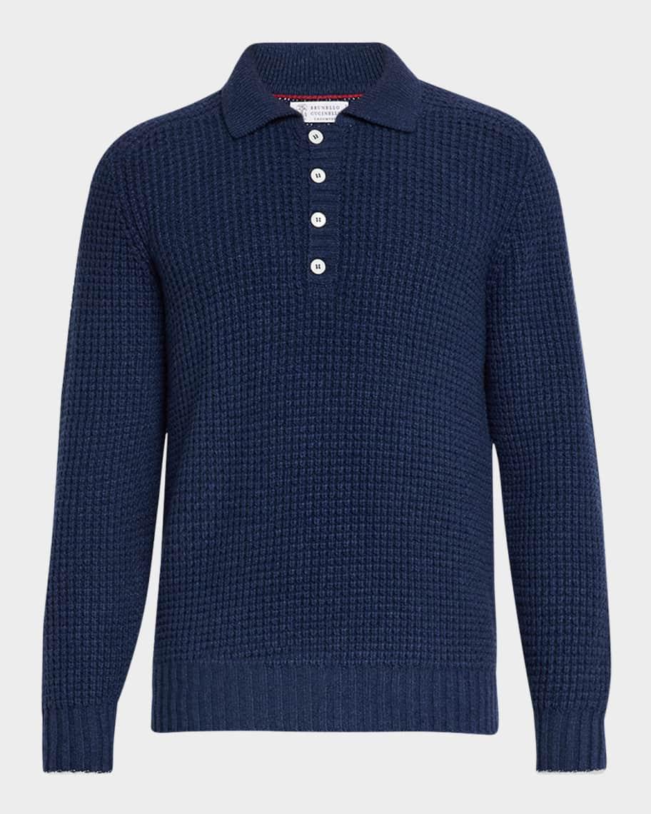 Men's Cashmere Waffle Stitch Polo Sweater Product Image