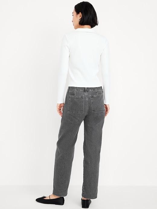 Mid-Rise Boyfriend Loose Utility Jeans Product Image