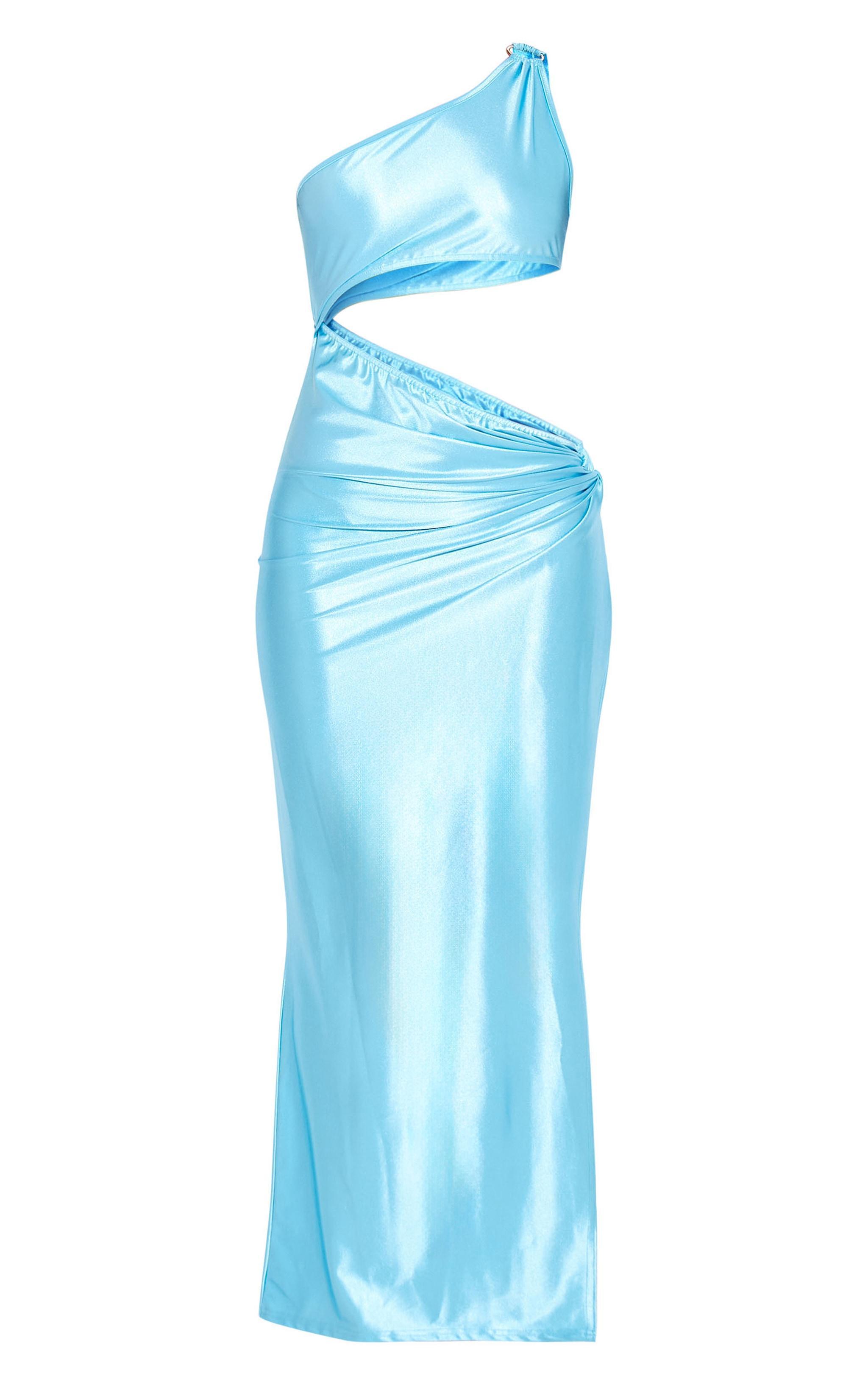 Bright Blue Stretch Satin Cut Out Maxi Dress Product Image