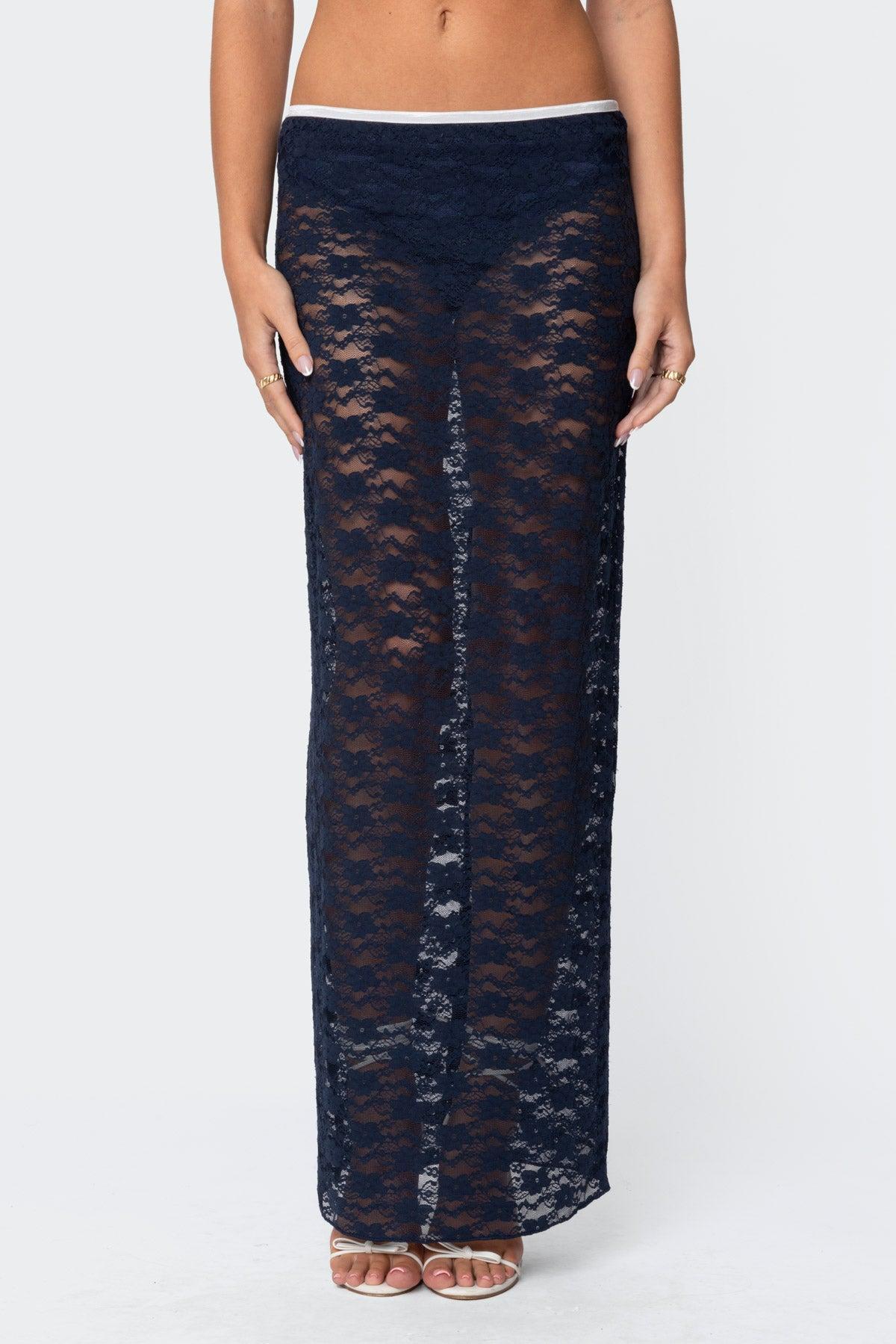 Vara Sheer Lace Maxi Skirt Product Image