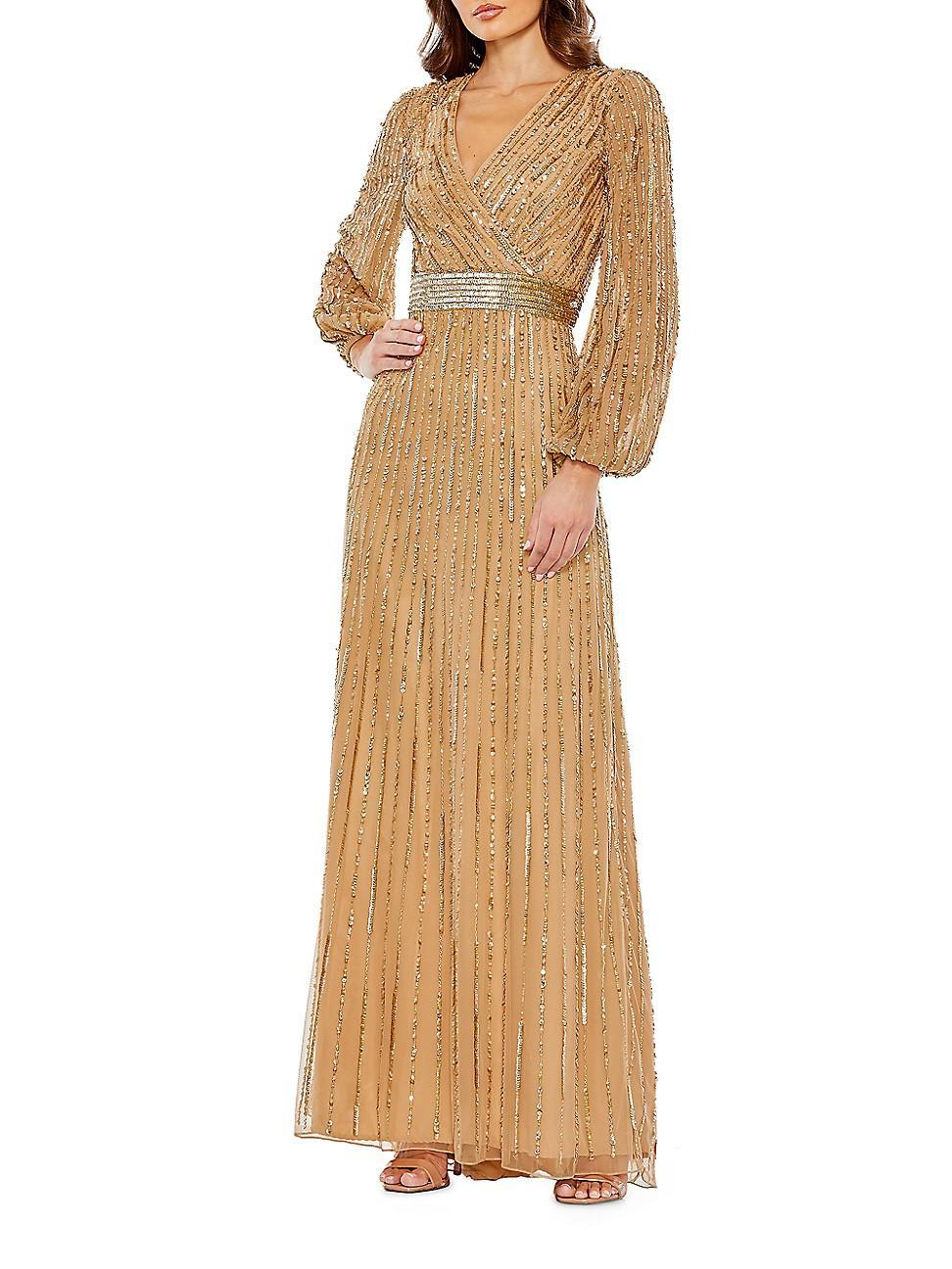 Womens Sequin-Embellished Bishop-Sleeve Gown Product Image