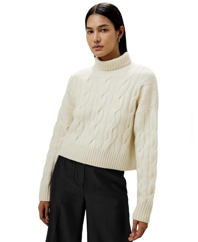 Lilysilk Womens Cable Knit Cashmere Turtleneck Sweater for Women Product Image