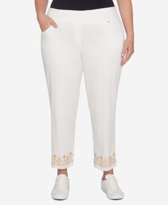 Plus Size Denim Embroidered Ankle Pants Product Image