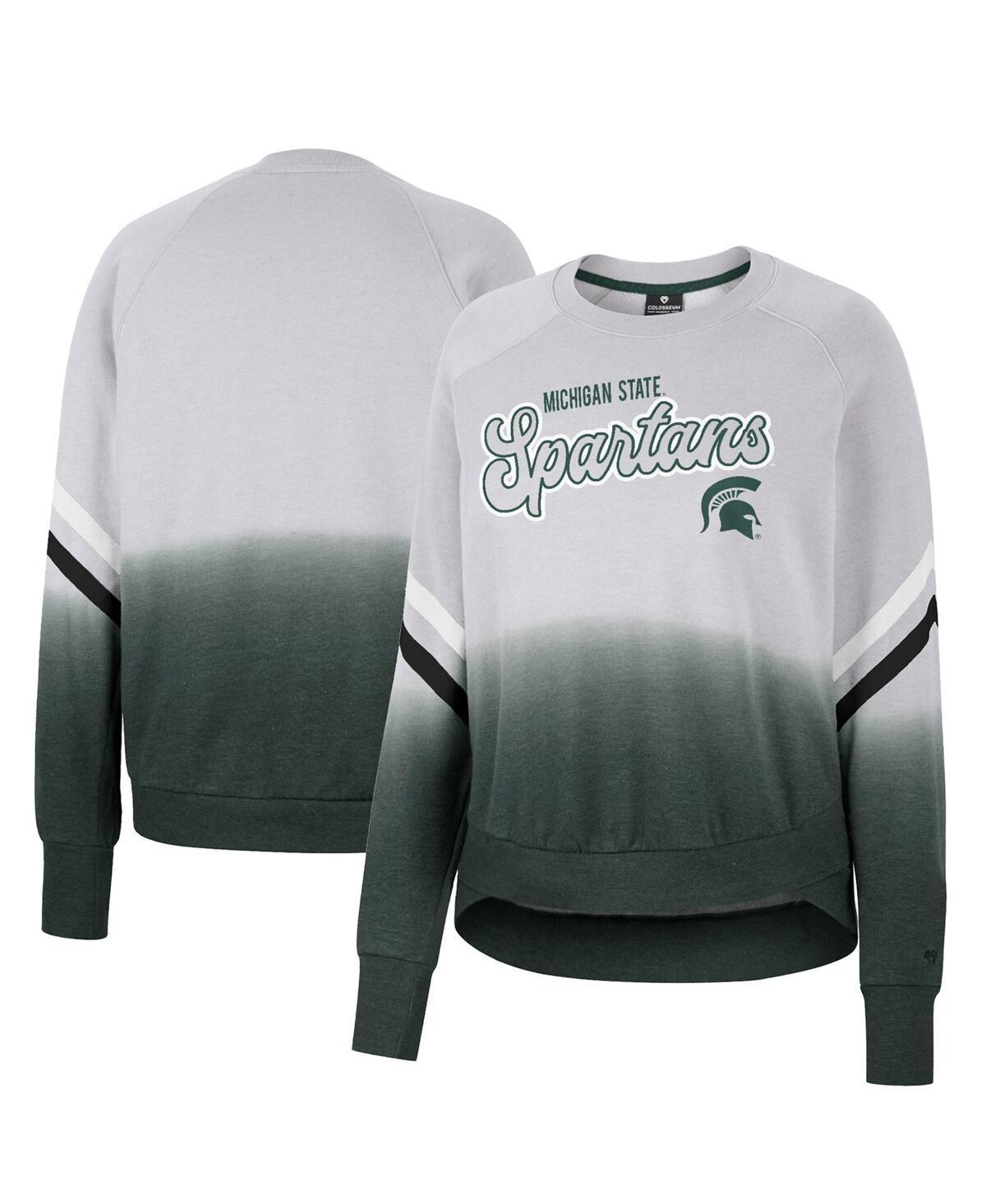 Womens Colosseum Gray Michigan State Spartans Cue Cards Dip-Dye Raglan Pullover Sweatshirt Product Image