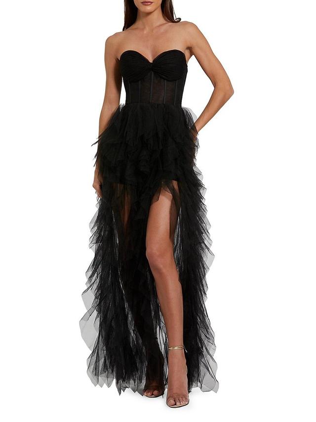 Womens Tulle Strapless Bustier Ruffled Gown Product Image