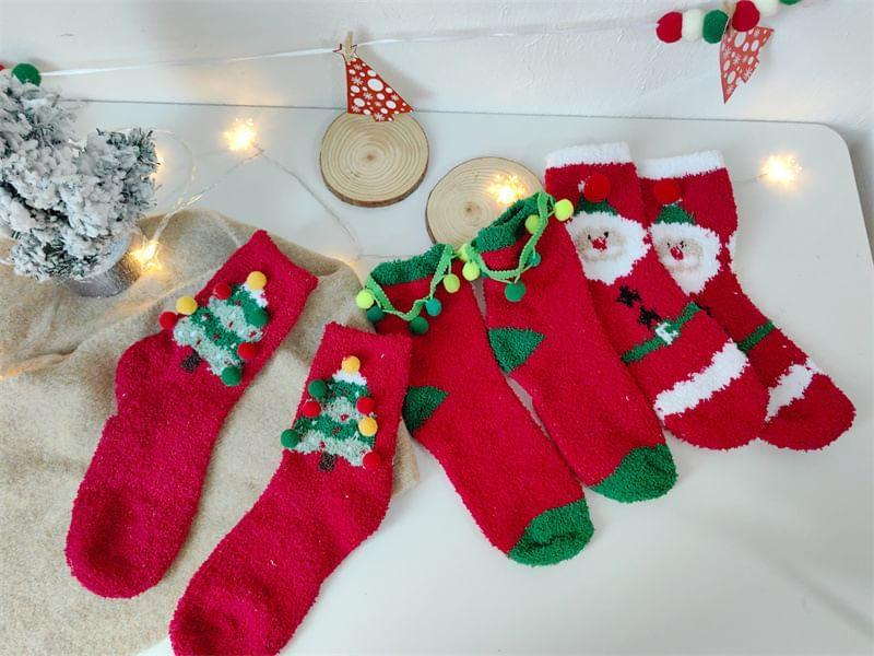 Christmas Cartoon Pom Pom Fleece Socks Product Image