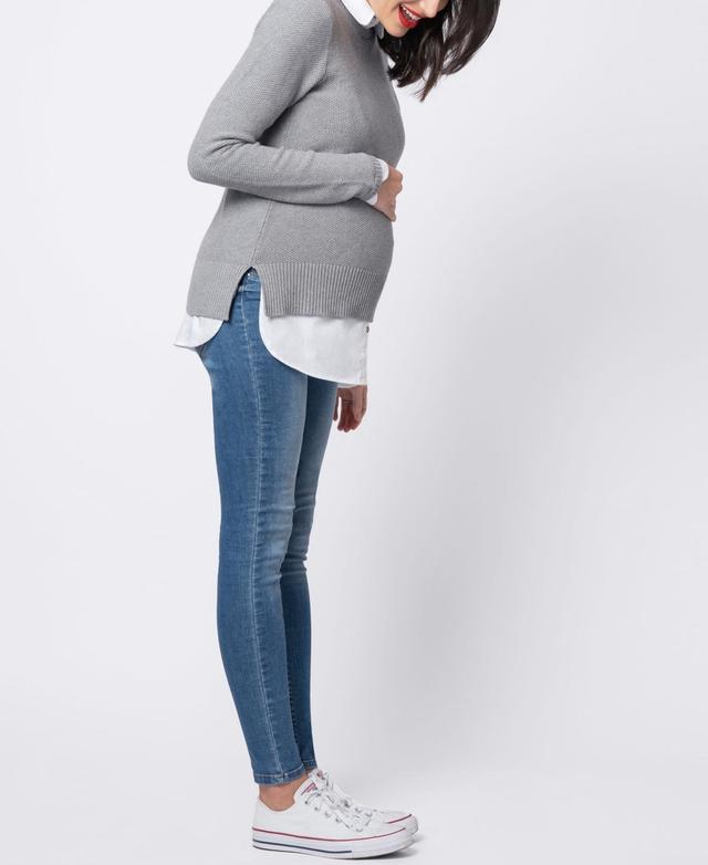 Seraphine Womens Mock Shirt Cotton Mix Maternity and Nursing Sweater - Gray Product Image