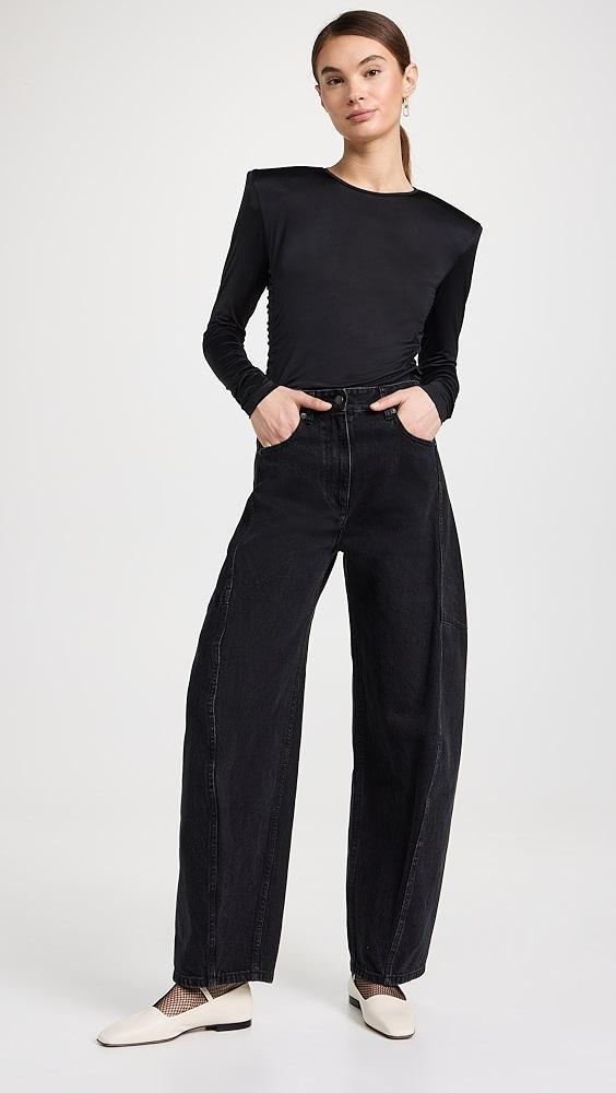 Tibi Micro Jersey Shoulderpad Fitted Crewneck Top | Shopbop Product Image