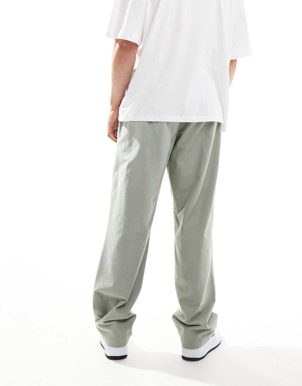 ASOS DESIGN baggy linen mix pants in sage green Product Image