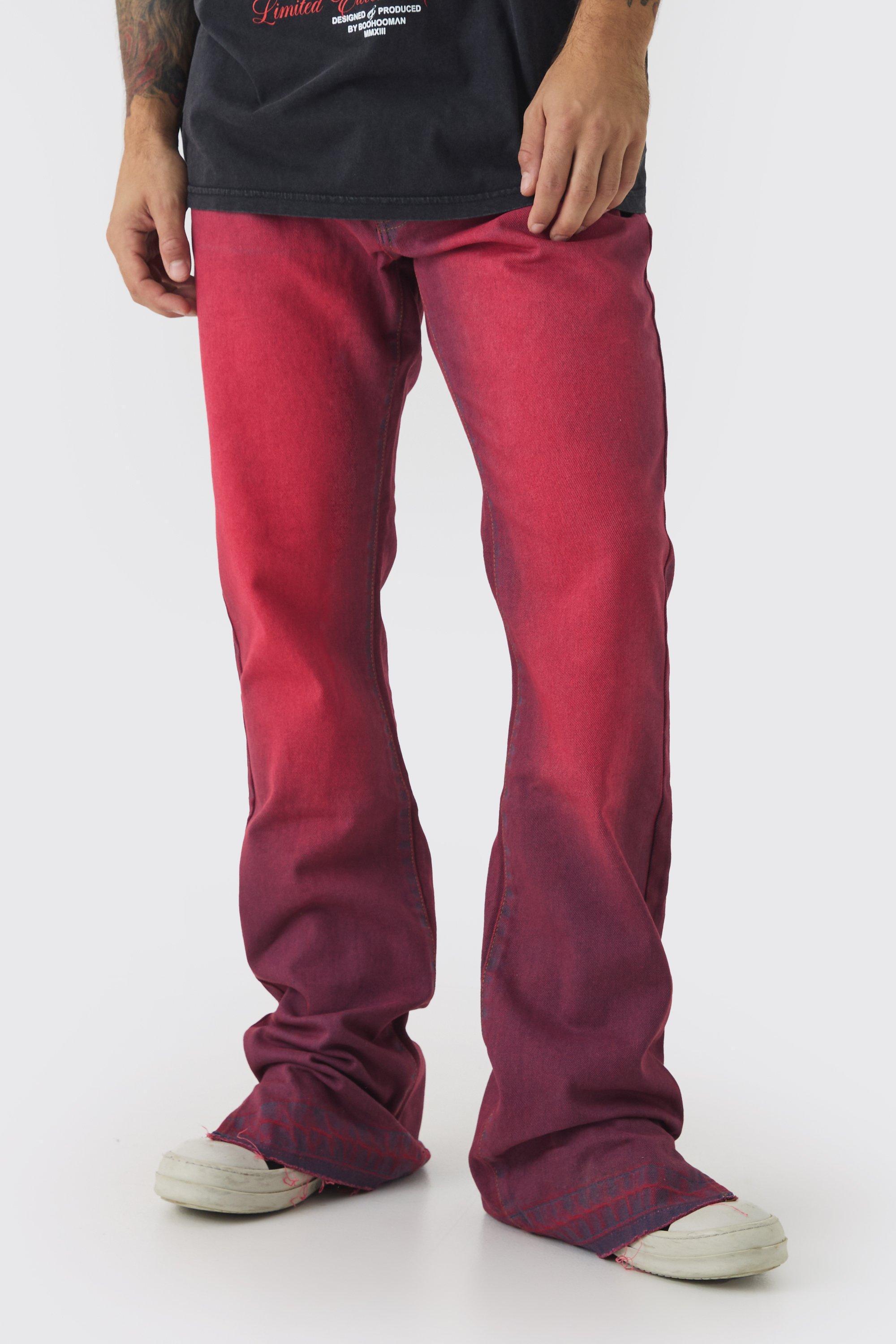 Slim Rigid Flared Stacked Red Tinted Jeans | boohooMAN USA Product Image