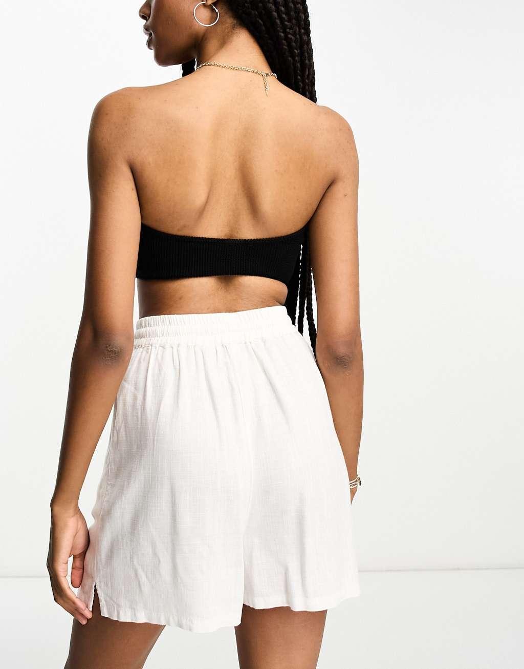 ASOS DESIGN Tall pull on short with linen in off white Product Image