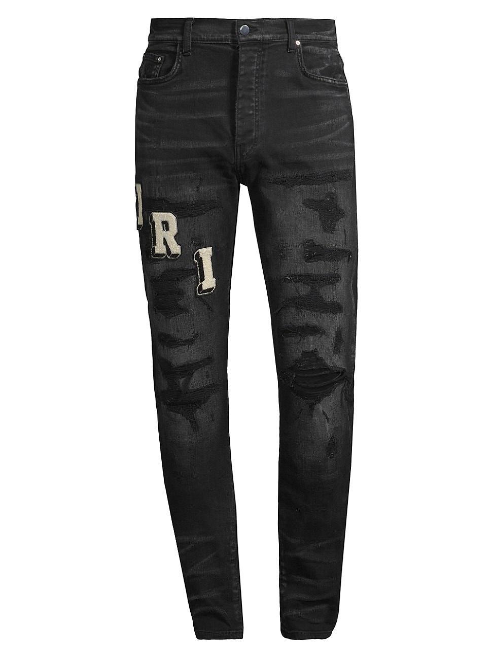 Mens Distressed Varsity Logo Jeans Product Image