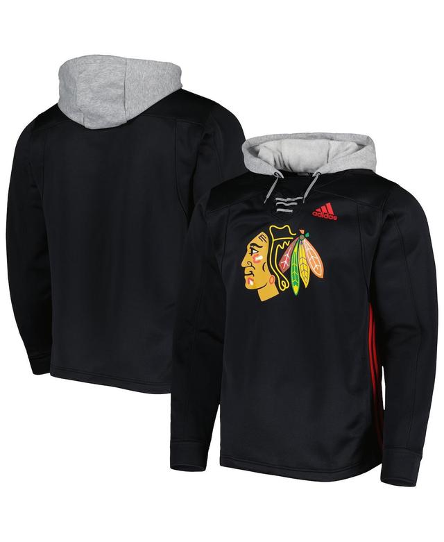 Mens adidas Black Chicago Blackhawks Skate Lace Team Pullover Hoodie Product Image