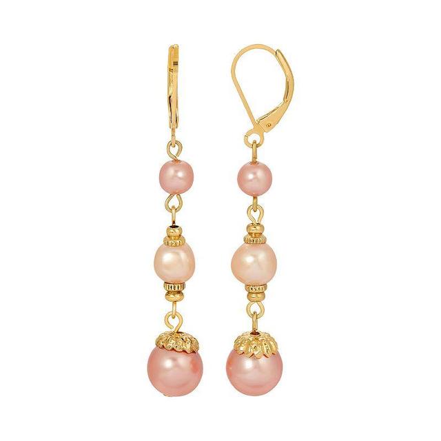 1928 Jewelry Gold Tone Pink And White Drop Faux Pearl Earrings, No Size Product Image