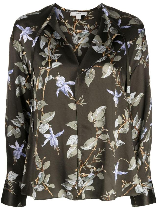 Floral Silk Draped Tie-neck Blouse In Eden Product Image