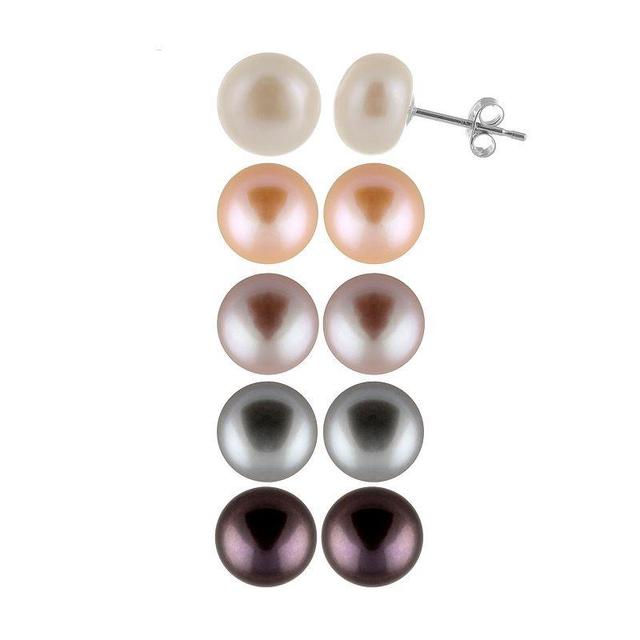 Sterling Silver Dyed Freshwater Cultured Pearl Stud Earring Set, Womens, Silvertone Product Image