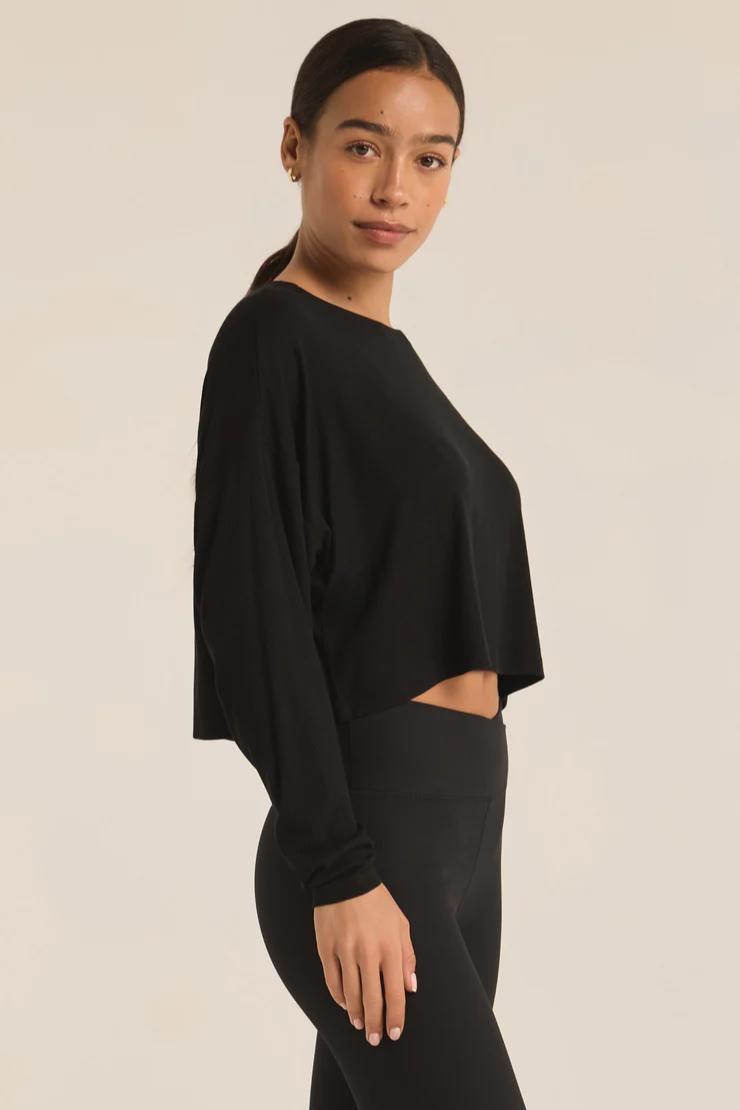 Layer On Rib Long Sleeve Top - Black Product Image