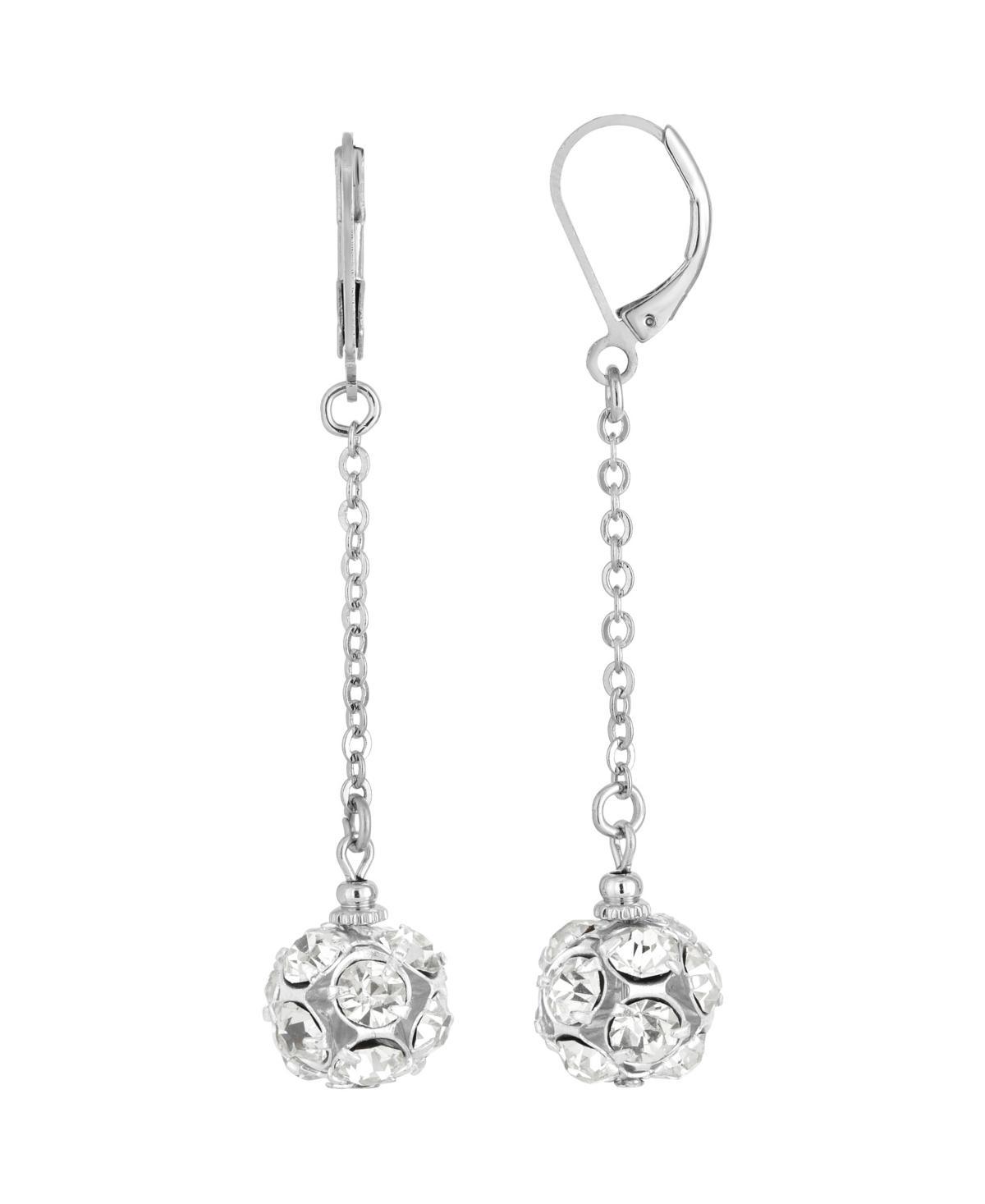 1928 Silver Tone Simulated Crystal Fireball Linear Drop Earrings, Womens, Clear Product Image