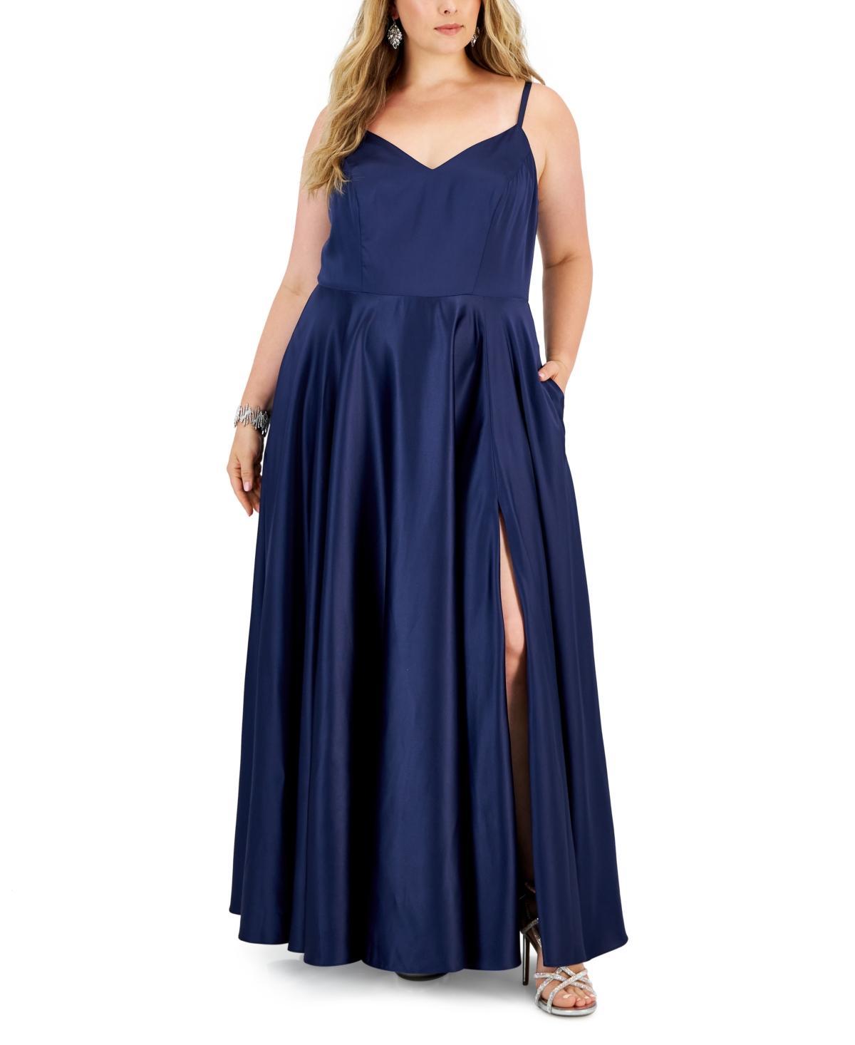 B Darlin Trendy Plus Size Satin Sleeveless Gown Product Image