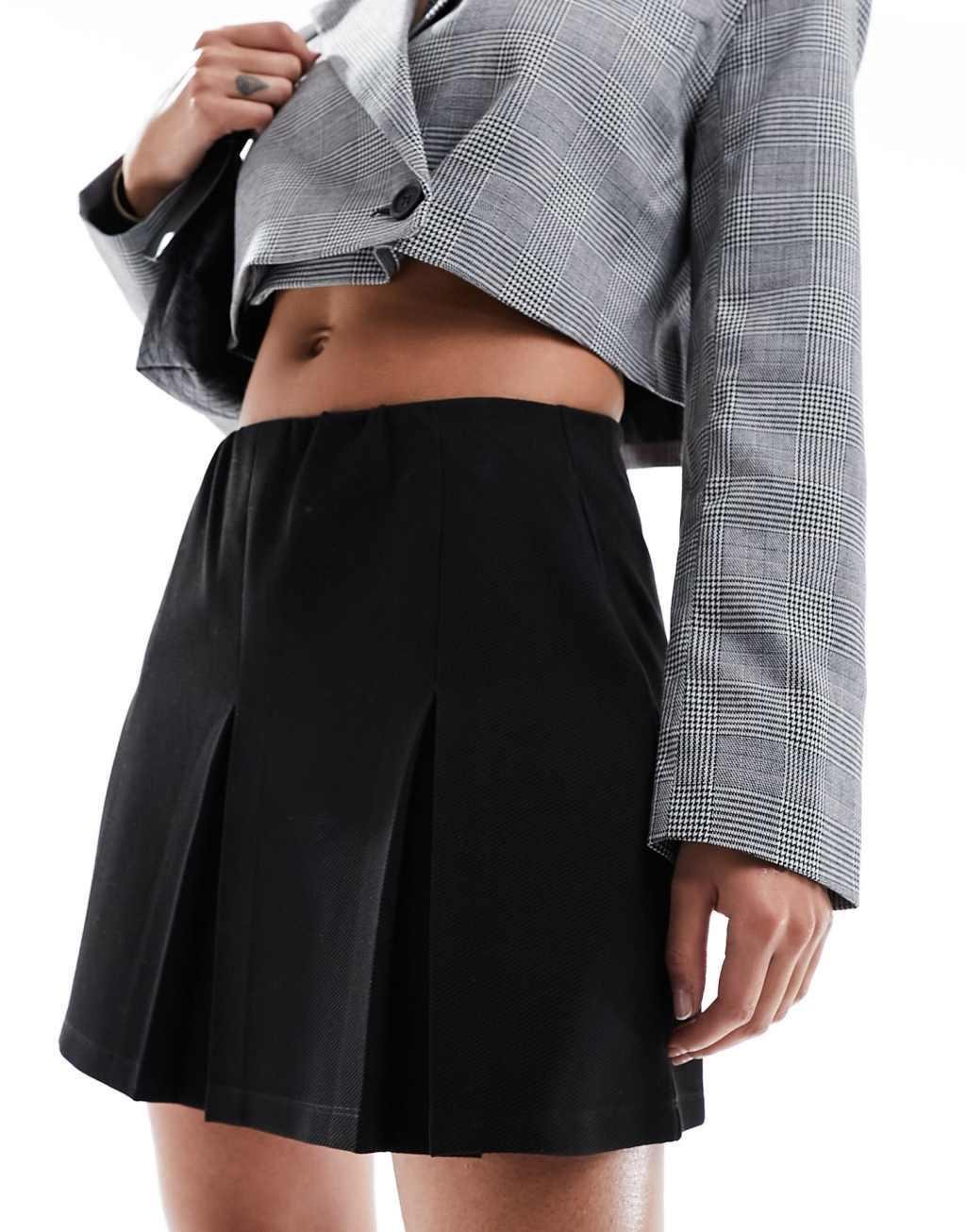 ASOS DESIGN pleated twill mini skirt in black Product Image